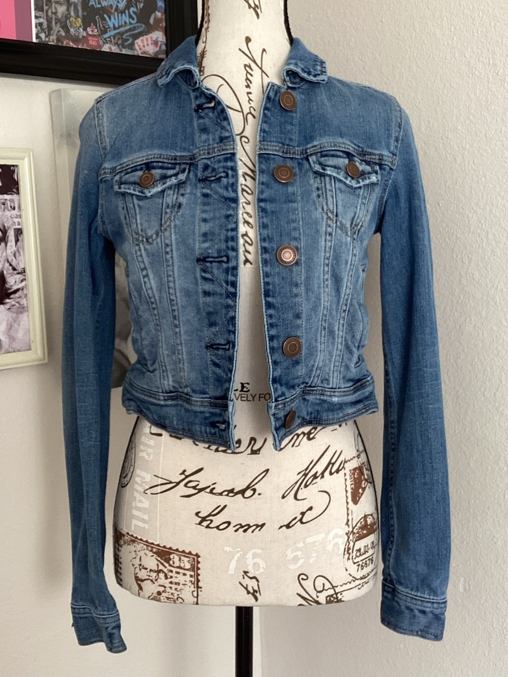 American Eagle Outfitters light blue denim jacket with embroidered logo XS